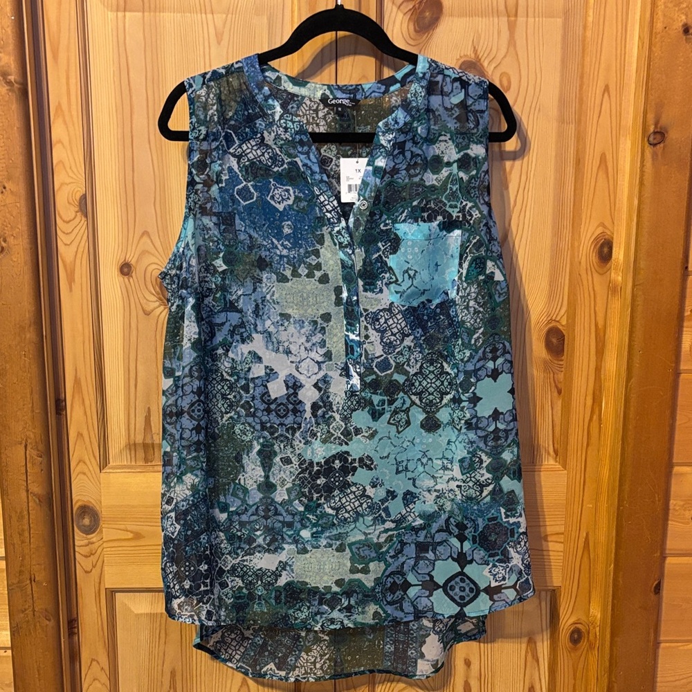 George Blue & Teal Patterned Sleeveless Camisole/Tank